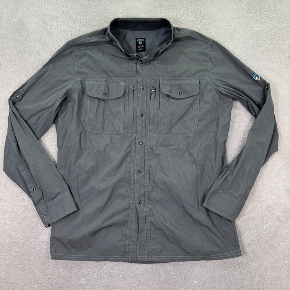 Kuhl Mens Medium Shirt Gray Button Up Long Sleeve Hiking Outdoors Lightweight - Picture 1 of 10